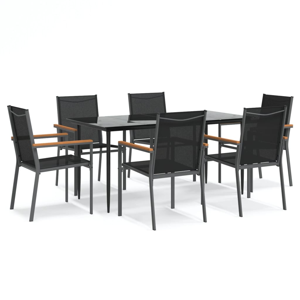 Juego de comedor para jardín 7 piezas acero y textilene negro vidaXL