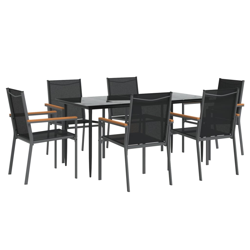 Juego de comedor para jardín 7 piezas acero y textilene negro vidaXL