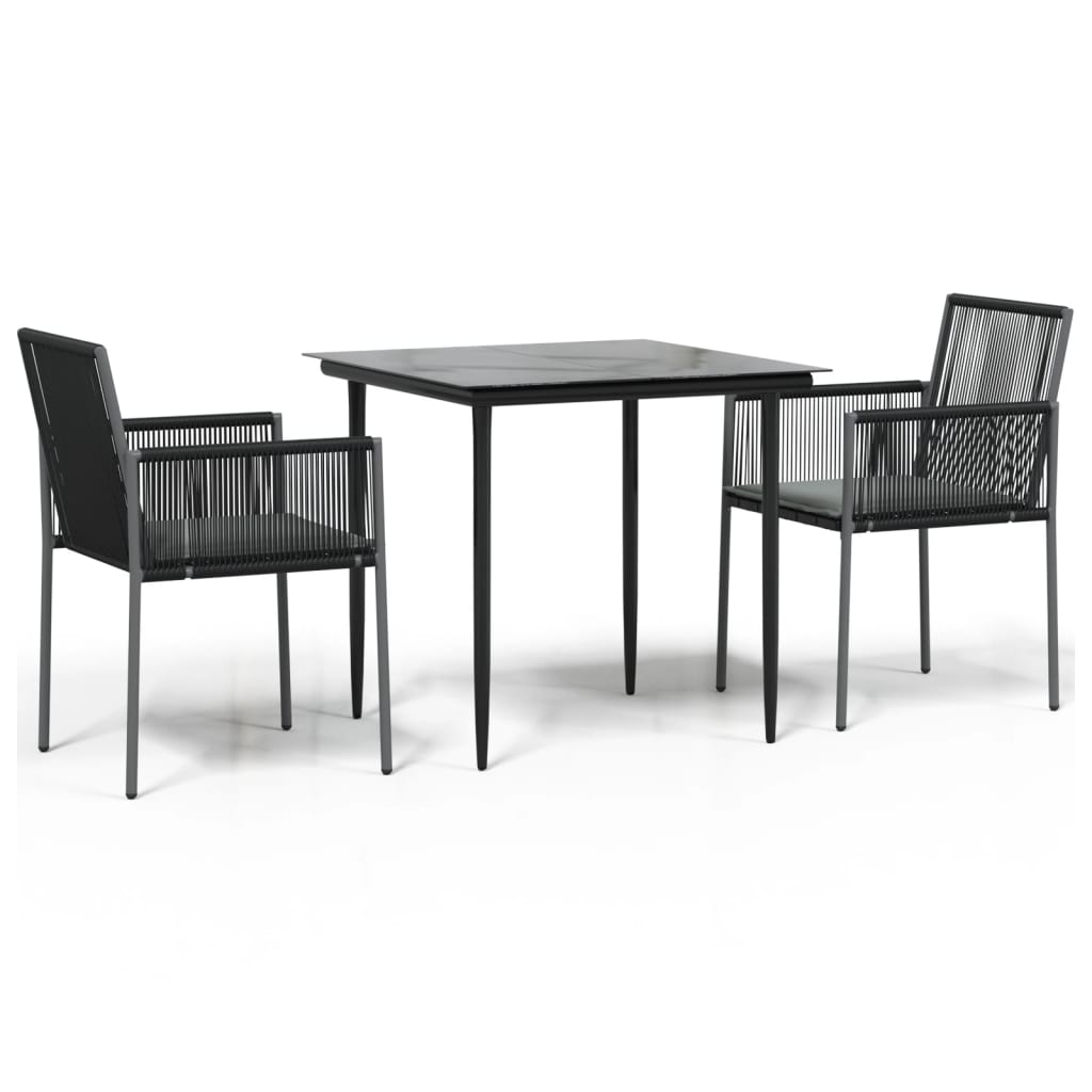 Set comedor jardín 3 pzas y cojines acero ratán sintético negro vidaXL