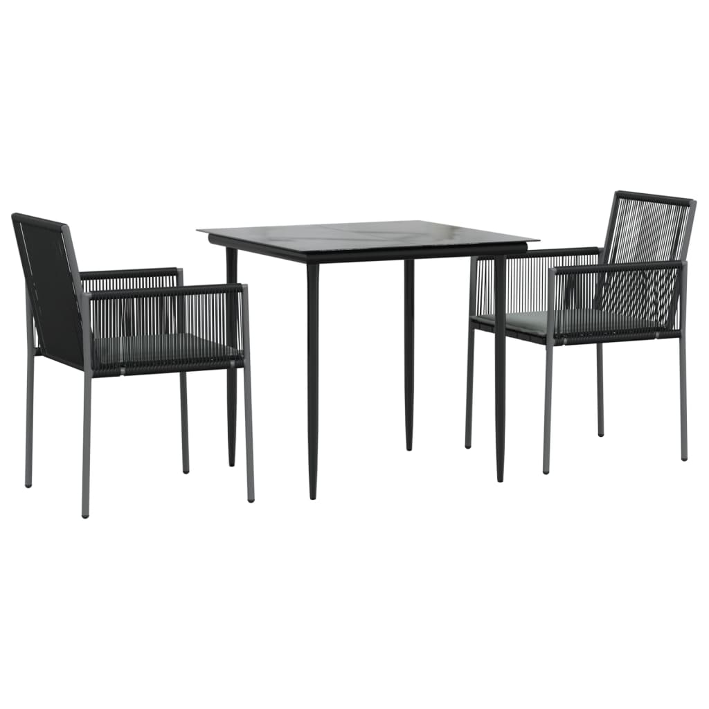 Set comedor jardín 3 pzas y cojines acero ratán sintético negro vidaXL