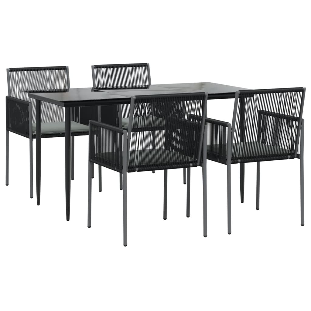 Set comedor jardín 5 pzas y cojines acero ratán sintético negro vidaXL