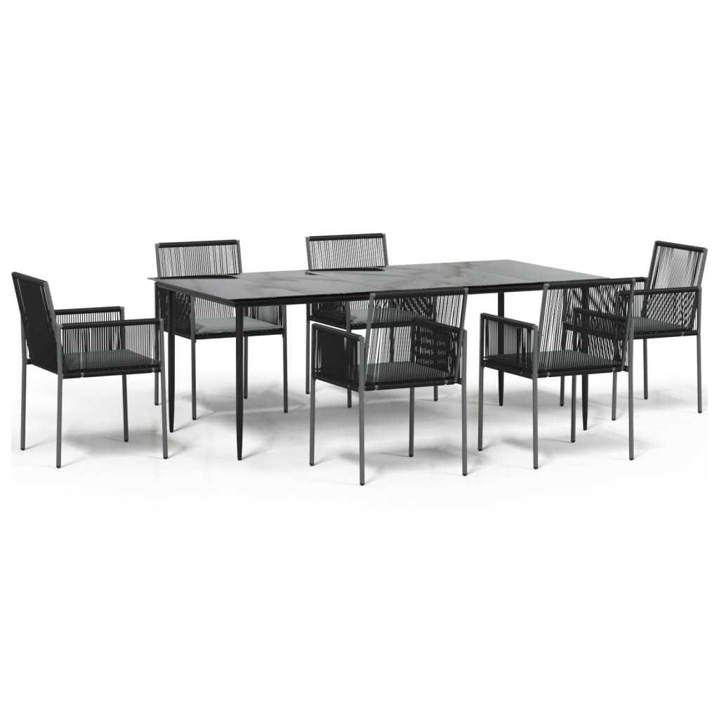 Set comedor jardín 7 pzas y cojines acero ratán sintético negro vidaXL