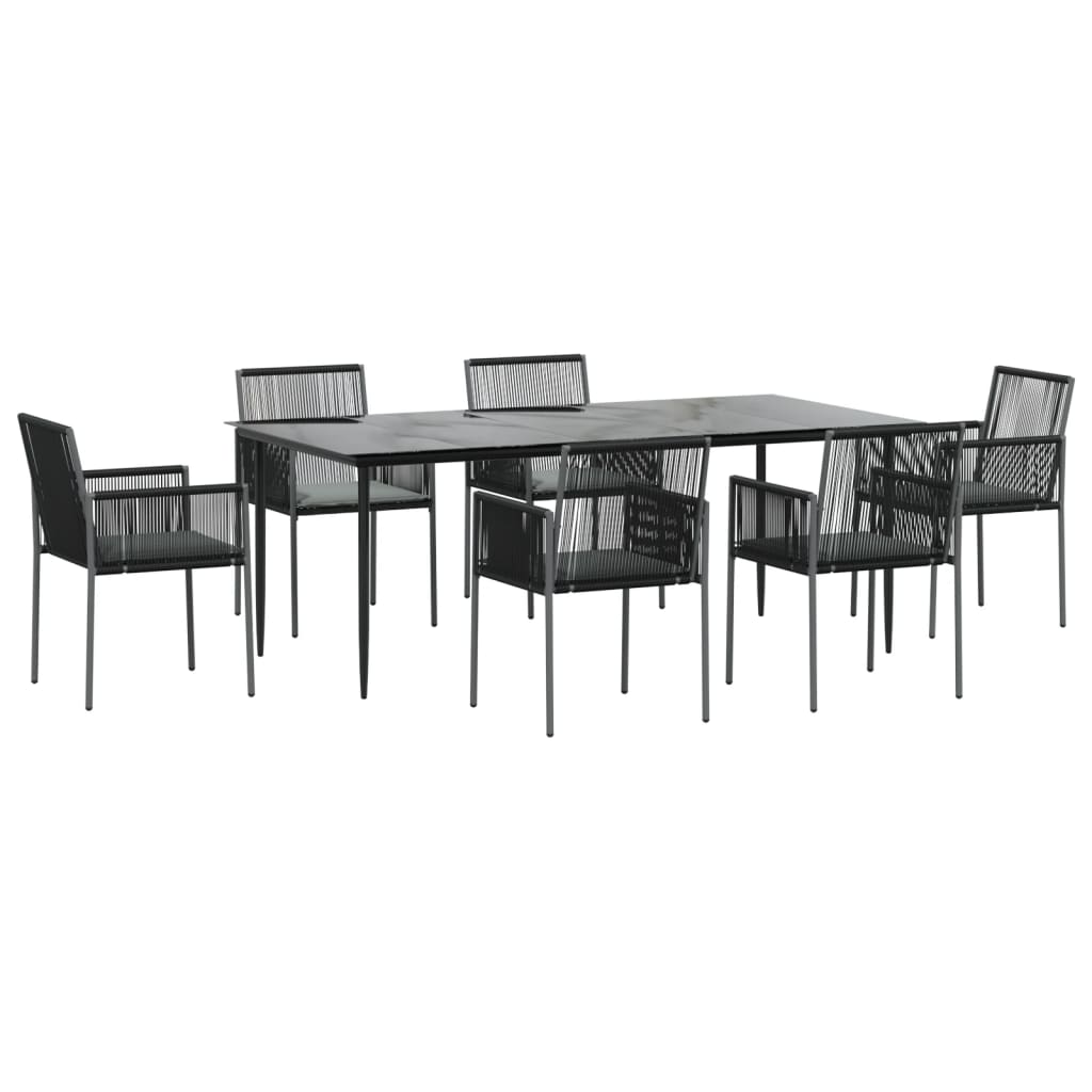 Set comedor jardín 7 pzas y cojines acero ratán sintético negro vidaXL