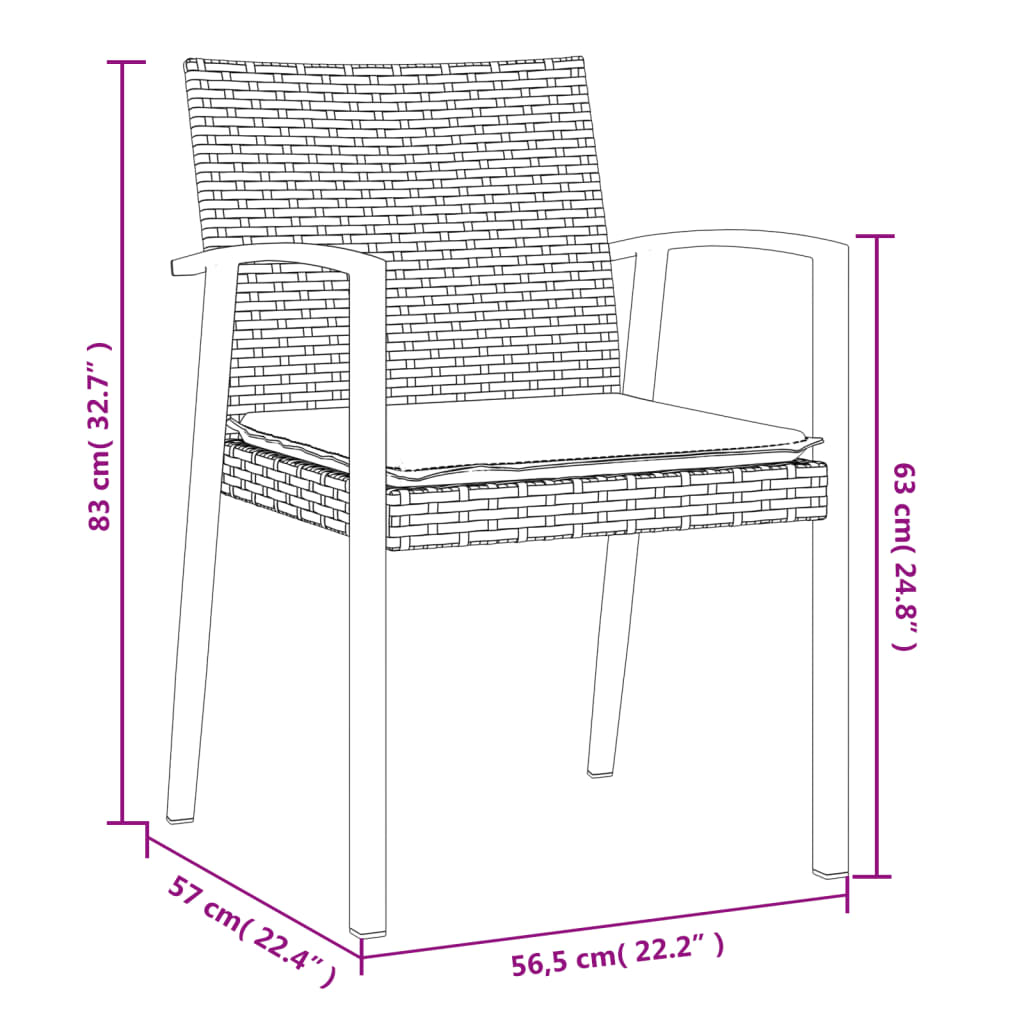 Sillas jardín cojines 6 uds ratán sintético marrón 56,5x57x83cm vidaXL