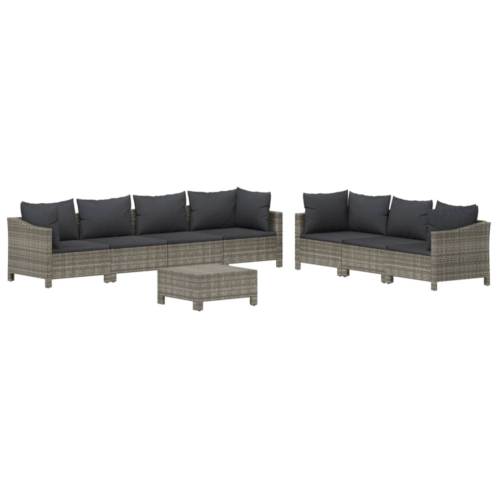 Set de muebles de jardín 8 pzas y cojines ratán sintético gris