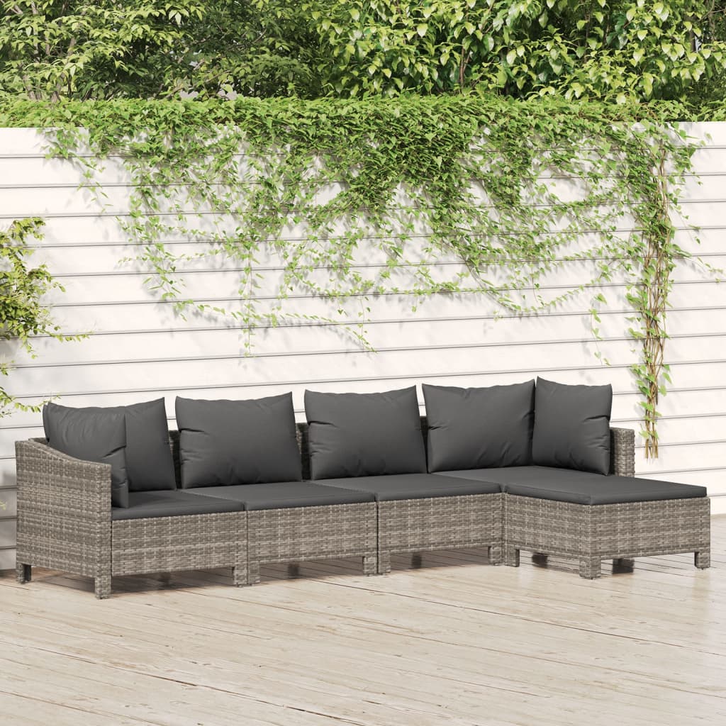 Vetonek Set de muebles de jardín 5 pzas y cojines ratán sintético gris