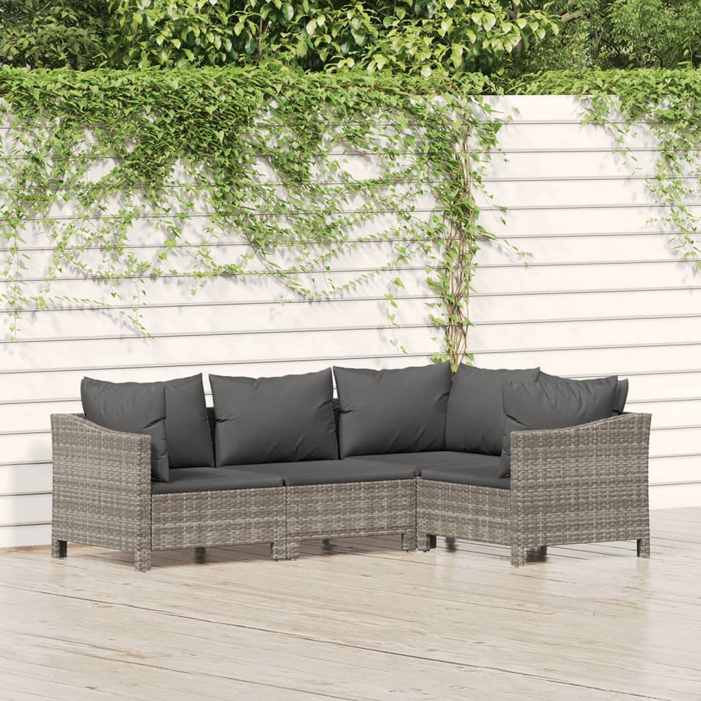 Vetonek Set de muebles de jardín 4 pzas y cojines ratán sintético gris