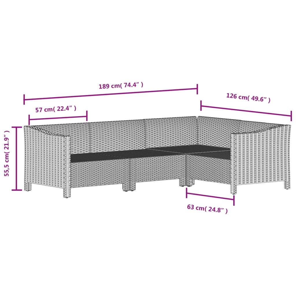 Set de muebles de jardín 5 pzas y cojines ratán sintético gris vidaXL