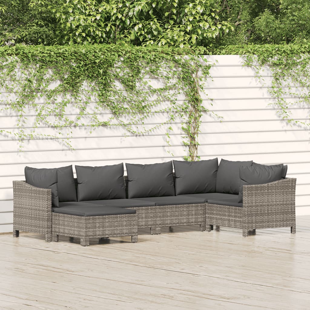 Vetonek Set de muebles de jardín 6 pzas y cojines ratán sintético gris