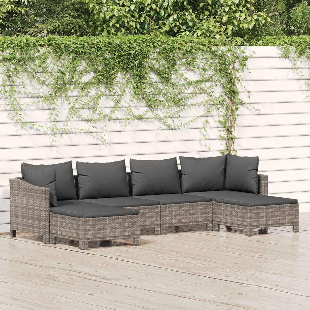 Vetonek Set de muebles de jardín 6 pzas y cojines ratán sintético gris