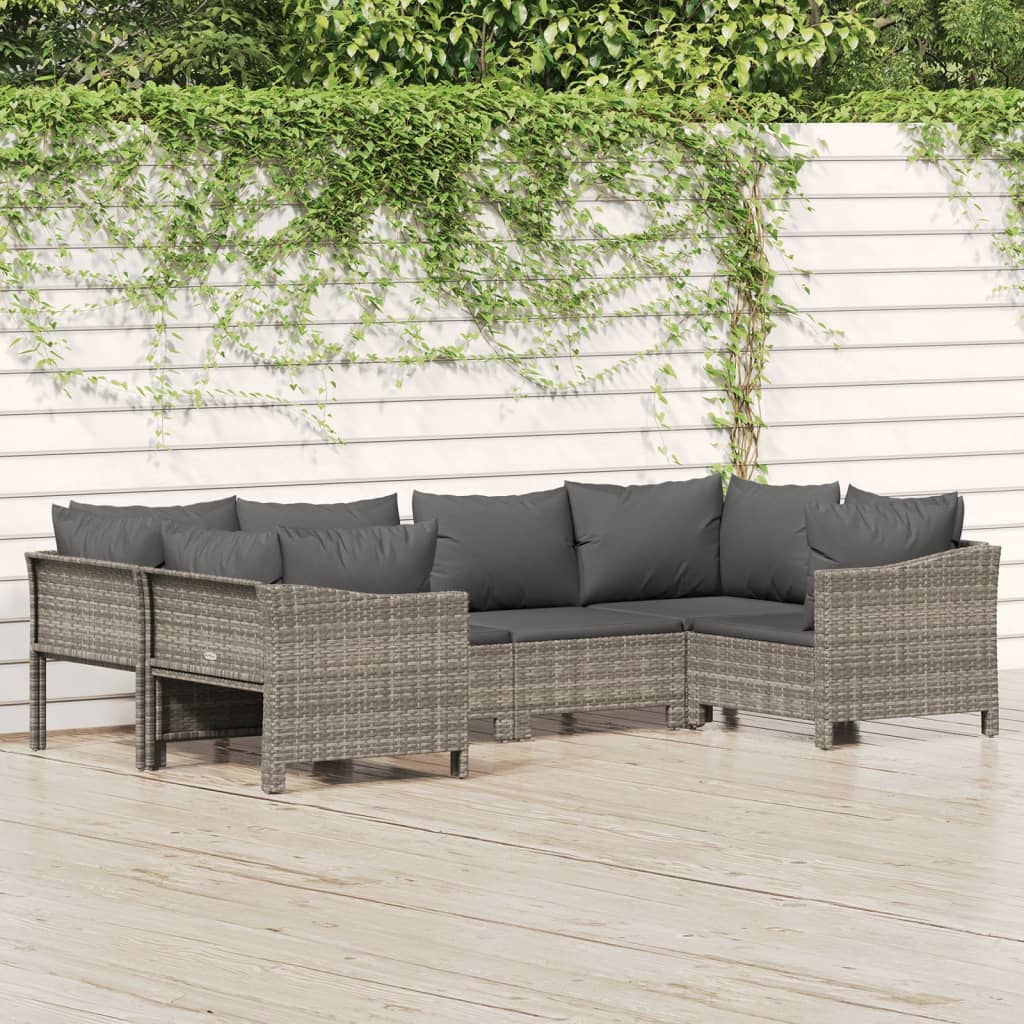 Vetonek Set de muebles de jardín 6 pzas y cojines ratán sintético gris