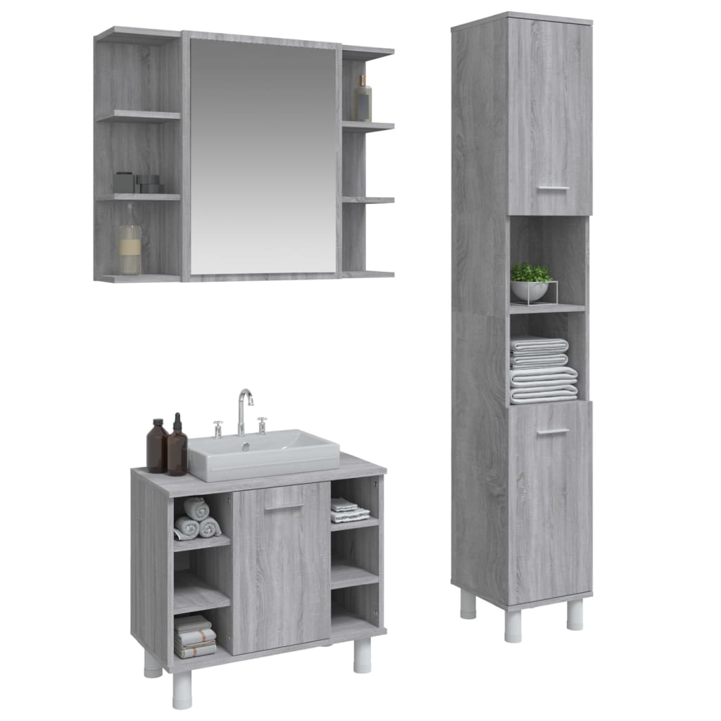 Set de muebles de baño 3 pzas madera gris Nexus - Vetonek