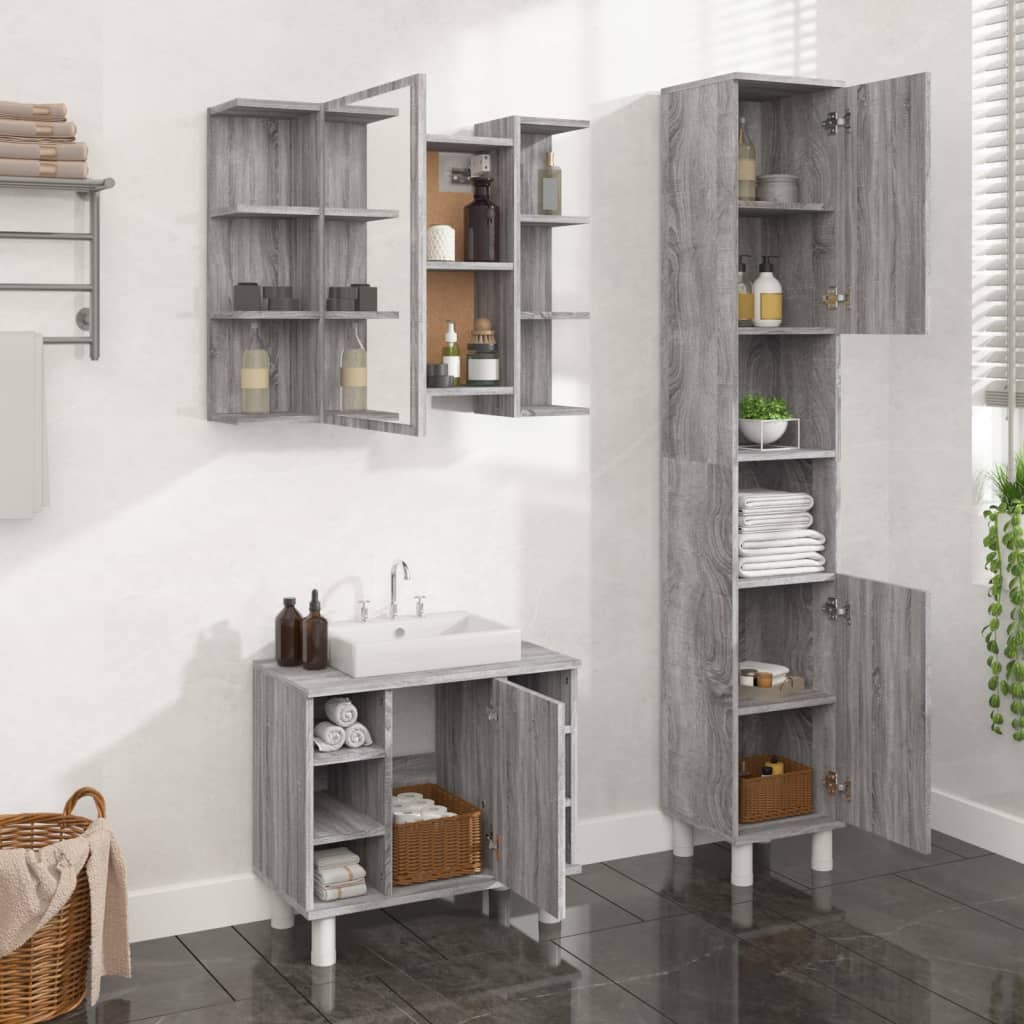 Vetonek Set de muebles de baño 3 pzas madera contrachapada gris sonoma