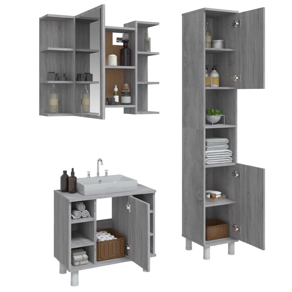 Set de muebles de baño 3 pzas madera gris Nexus - Vetonek