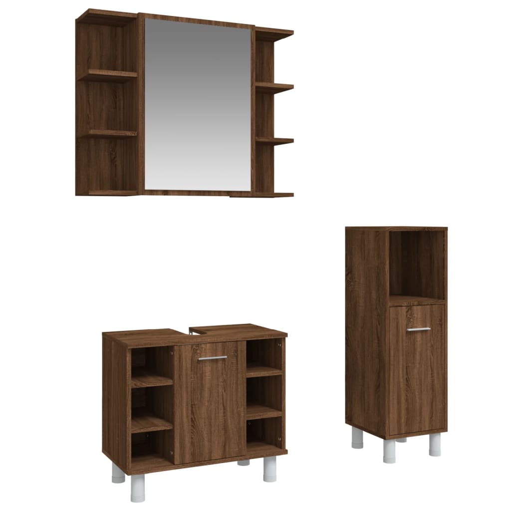 Set de muebles de baño 3 pzas madera roble marrón vidaXL