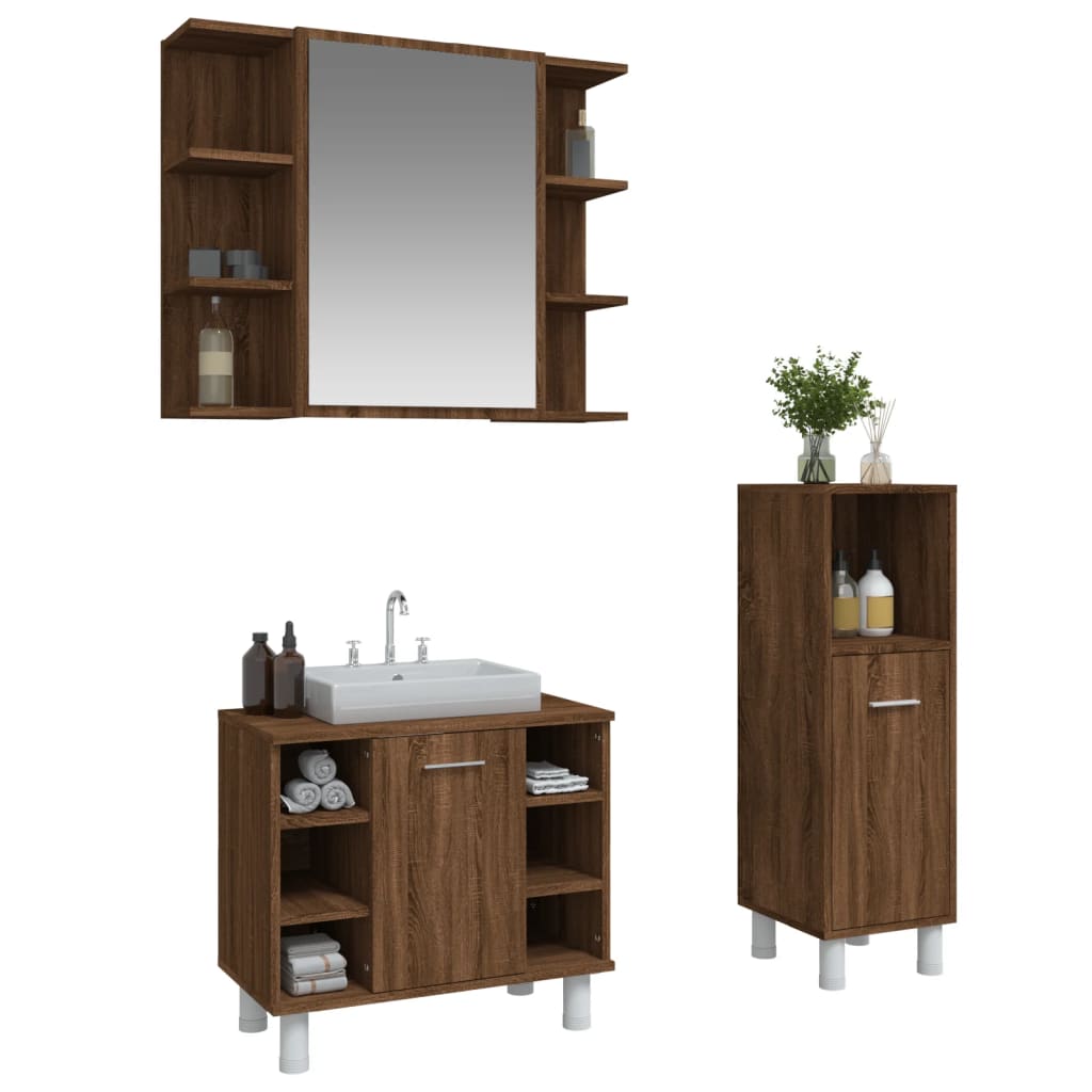 Set de muebles de baño 3 pzas madera roble marrón vidaXL