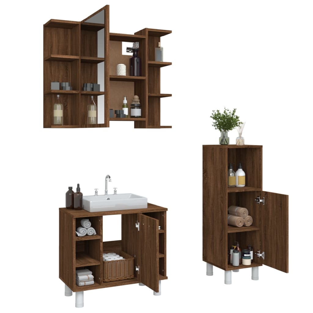 Set de muebles de baño 3 pzas madera roble marrón vidaXL