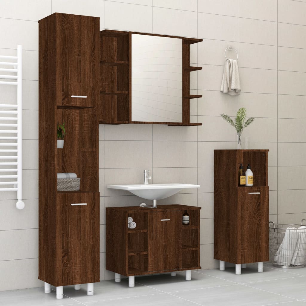 Vetonek Set de muebles de baño 4 pzas madera contrachapada marrón roble