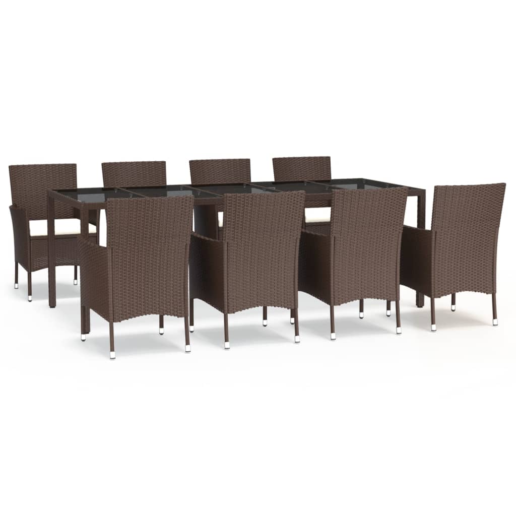 Set comedor para jardín 9 pzas y cojines ratán sintético marrón vidaXL