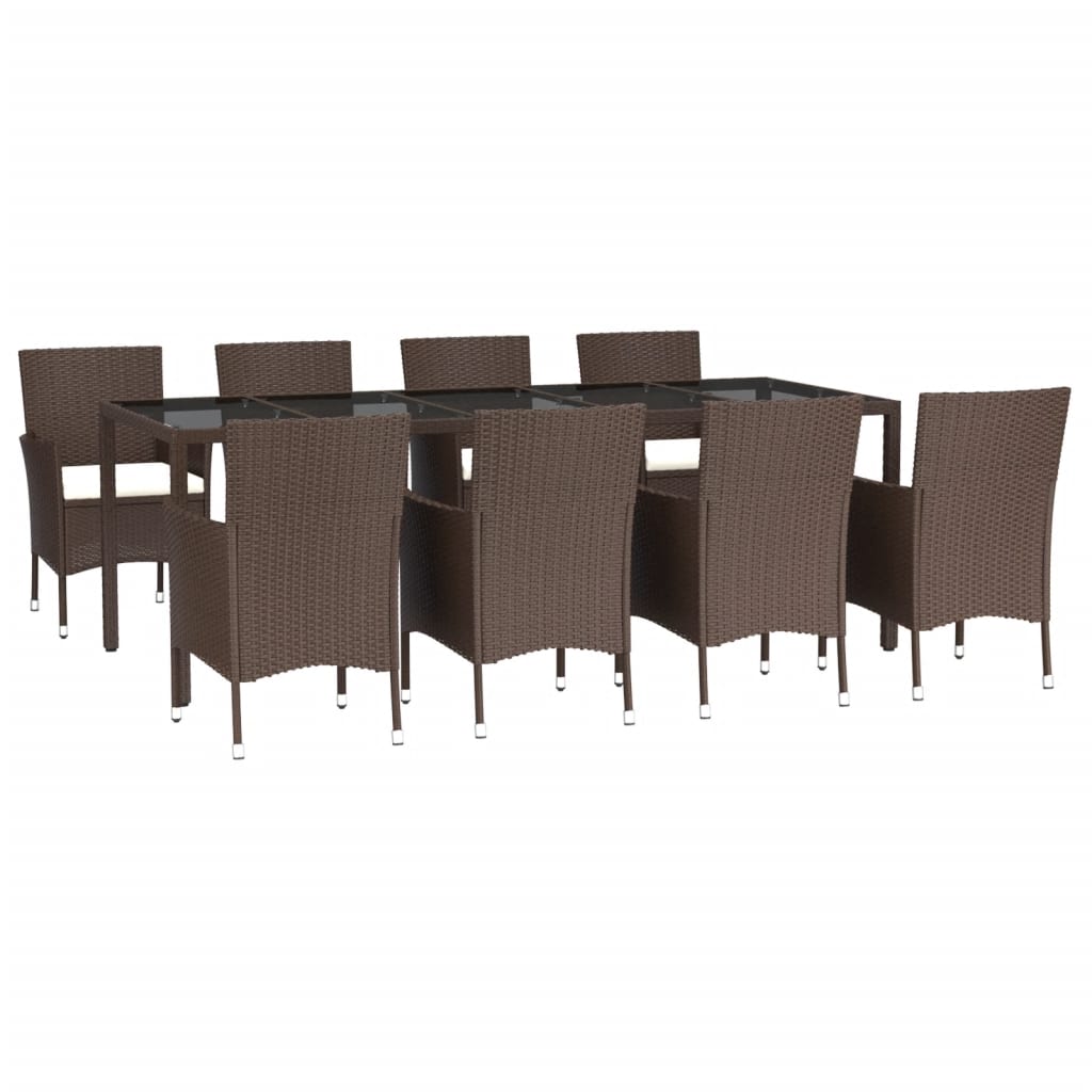 Set comedor para jardín 9 pzas y cojines ratán sintético marrón - Vetonek