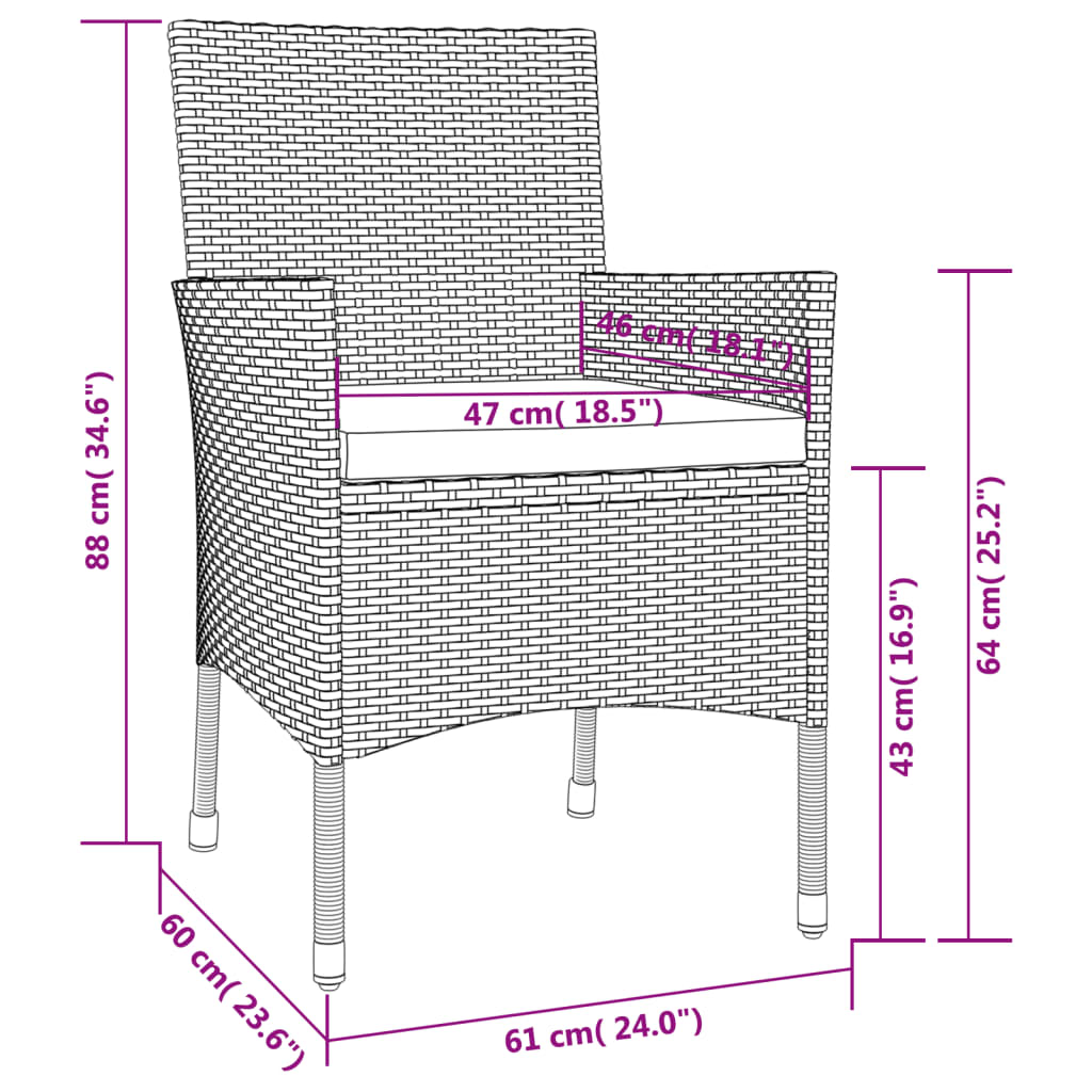 Set comedor para jardín 9 pzas y cojines ratán sintético marrón - Vetonek