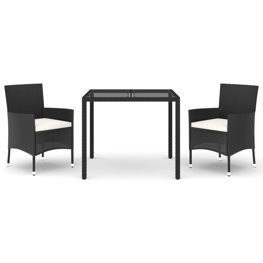 Set comedor de jardín 3 pzas con cojines ratán sintético negro vidaXL