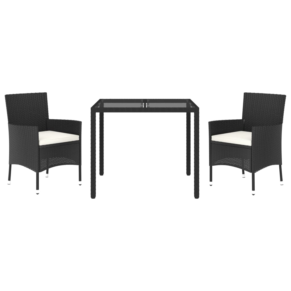 Set comedor de jardín 3 pzas con cojines ratán sintético negro vidaXL