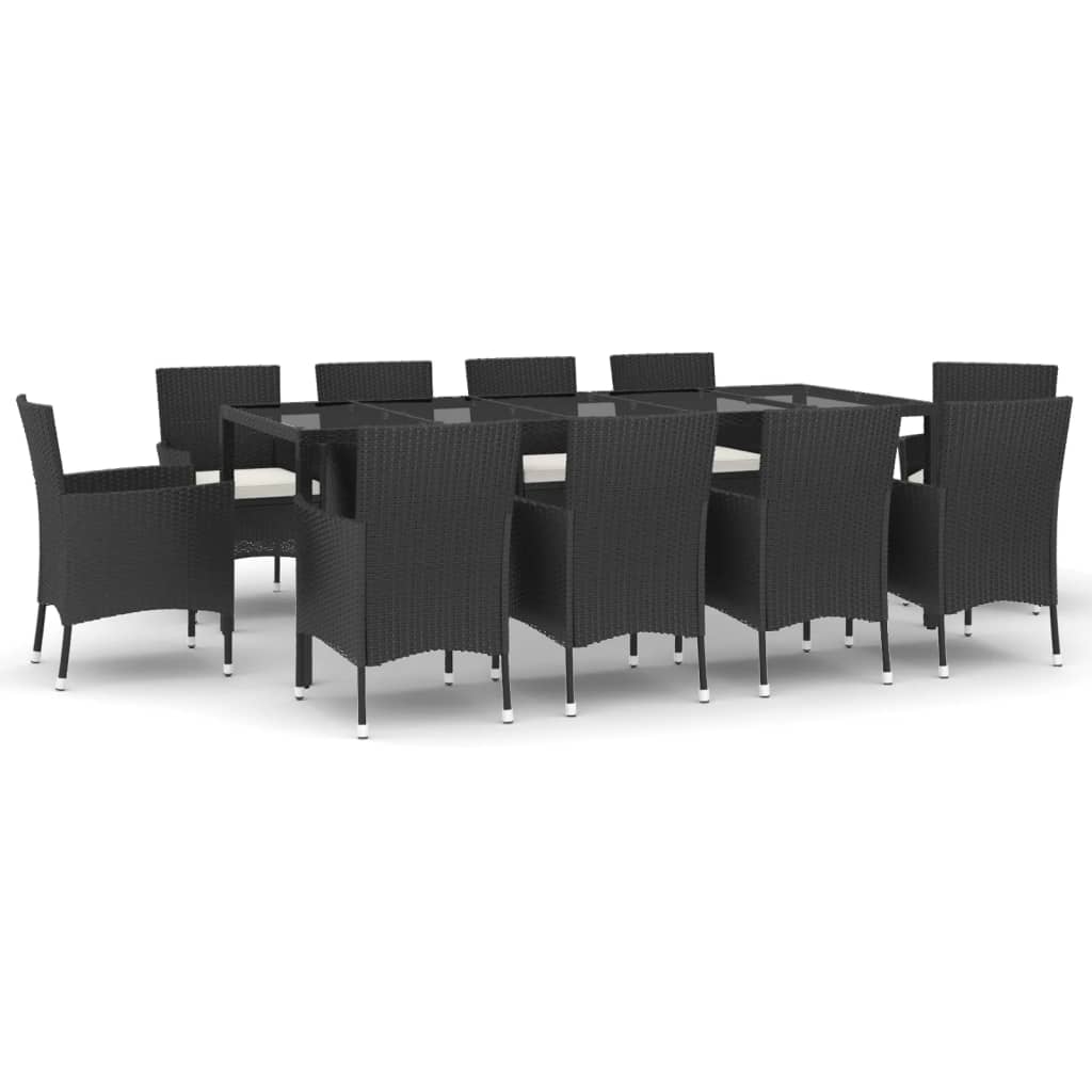 Set de comedor jardín 11 pzas con cojines ratán sintético negro vidaXL