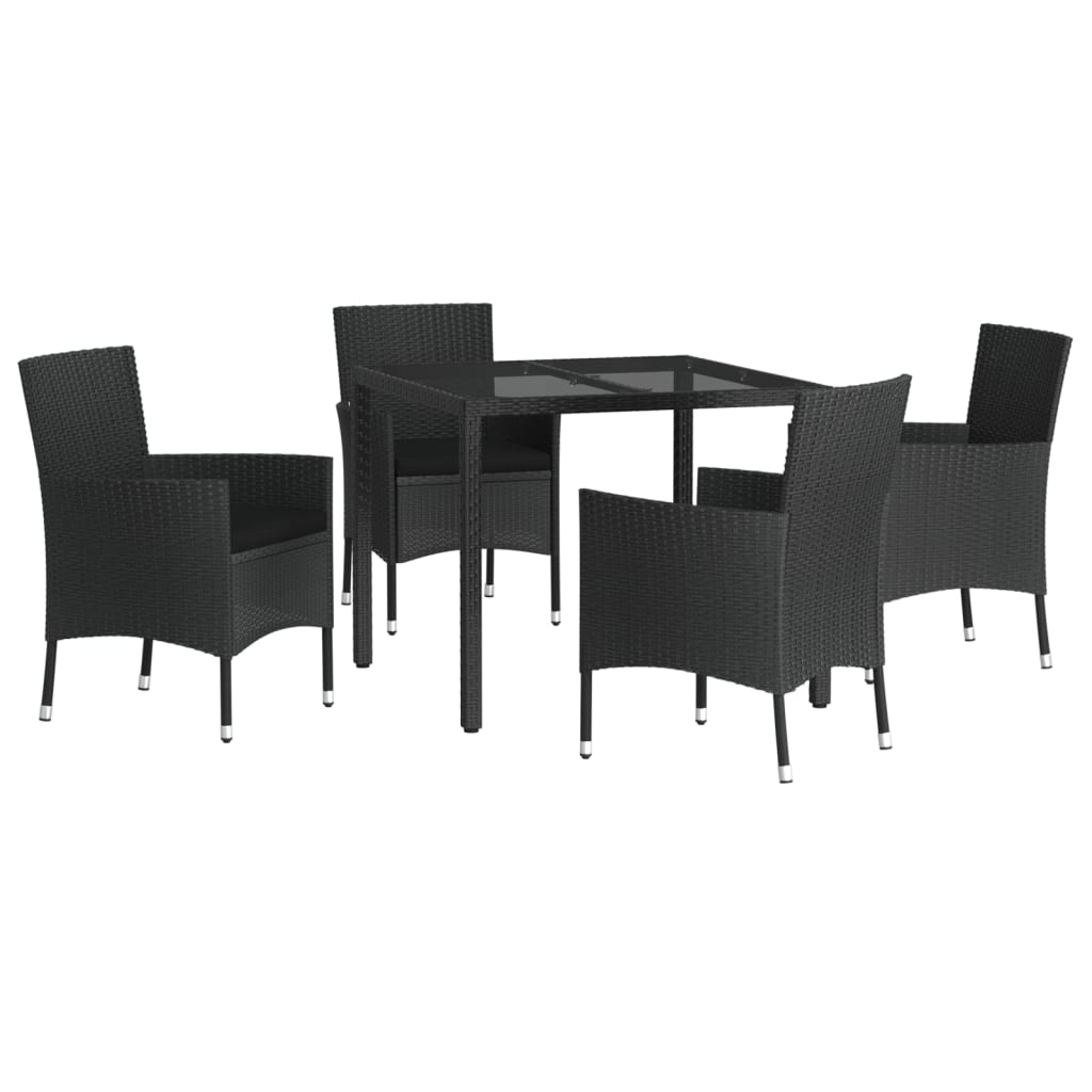 Ensemble de meubles de jardin 5 pcs avec coussins de rotin synthétique noirs