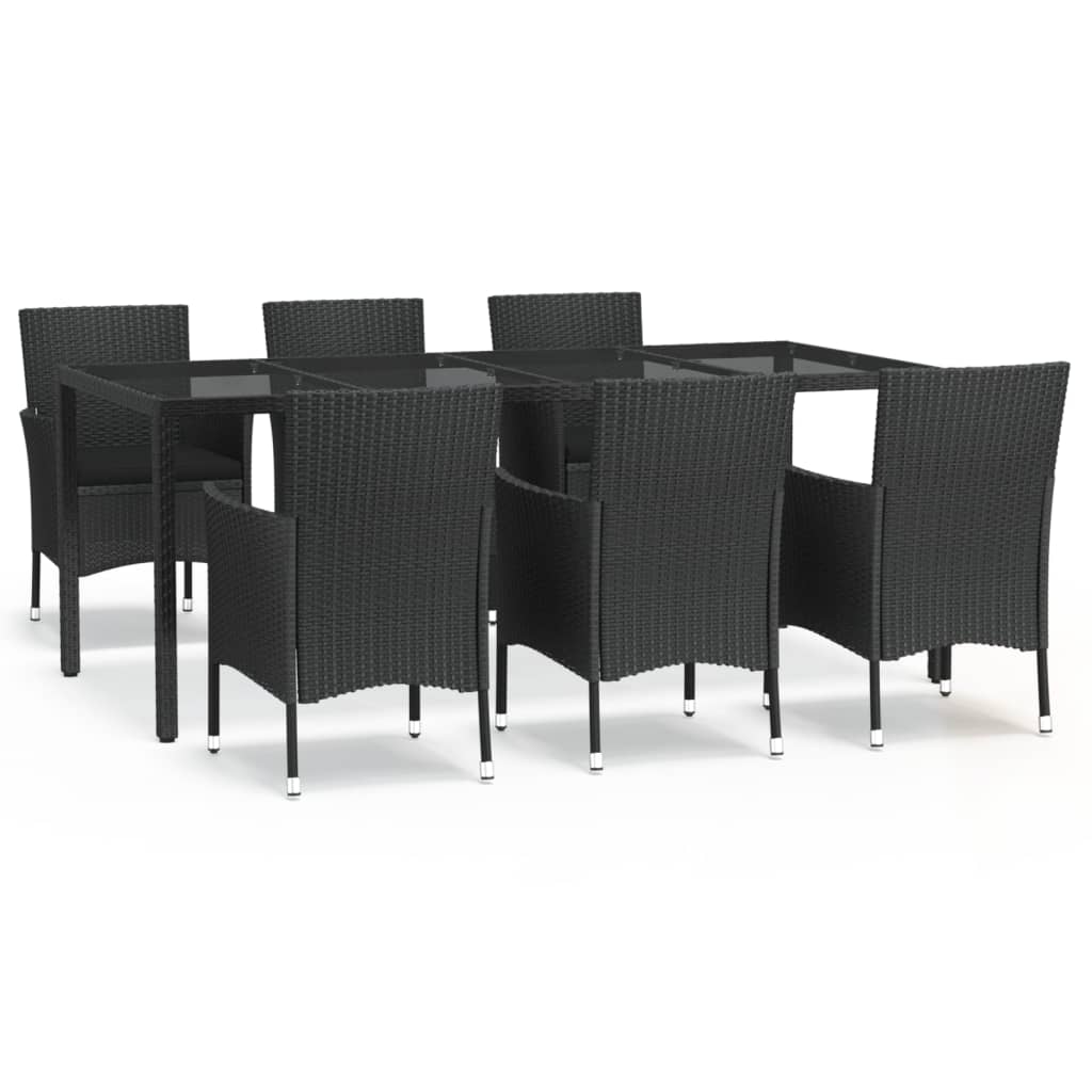 Set de comedor de jardín 7 pzas y cojines ratán sintético negro vidaXL