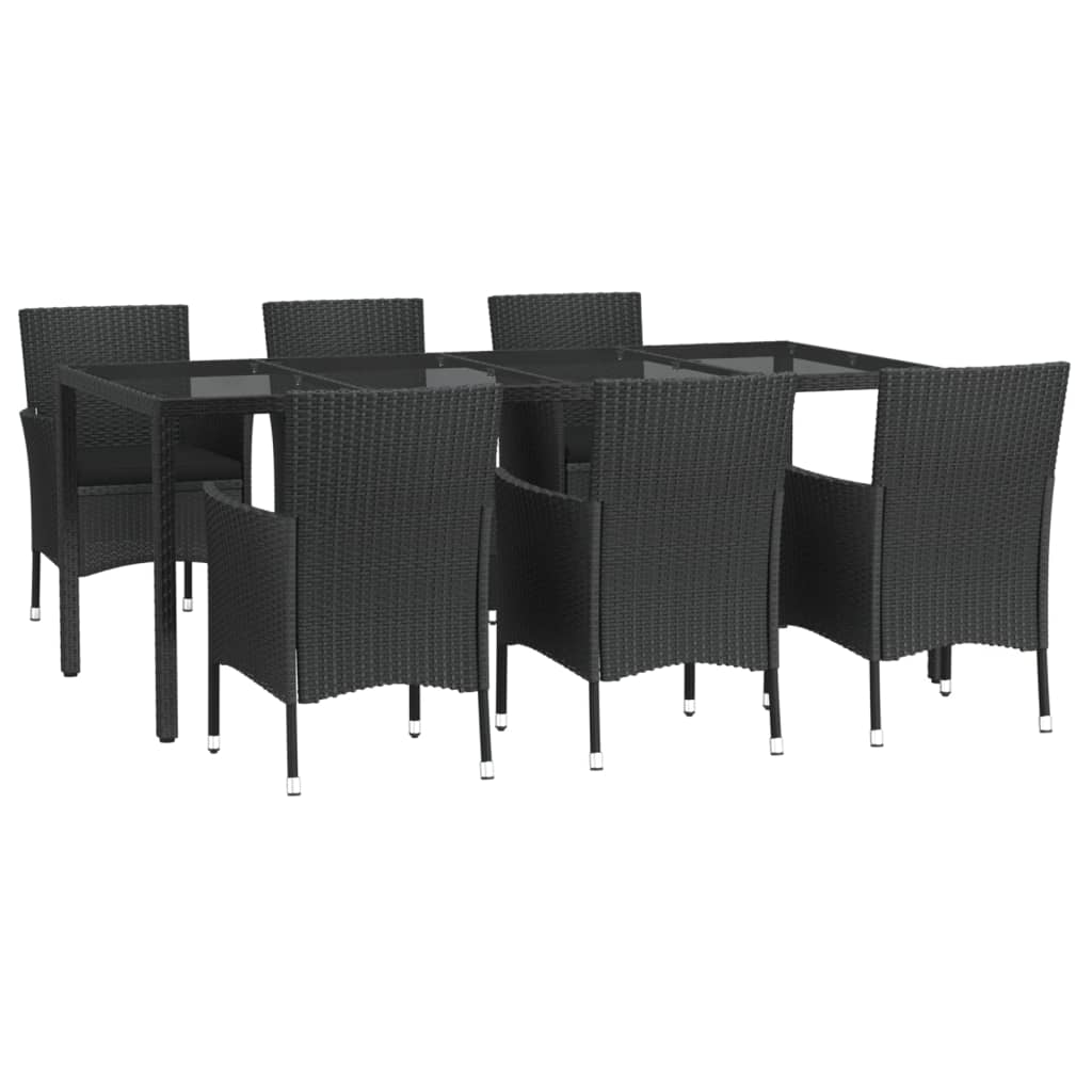 Set de comedor de jardín 7 pzas y cojines ratán sintético negro vidaXL