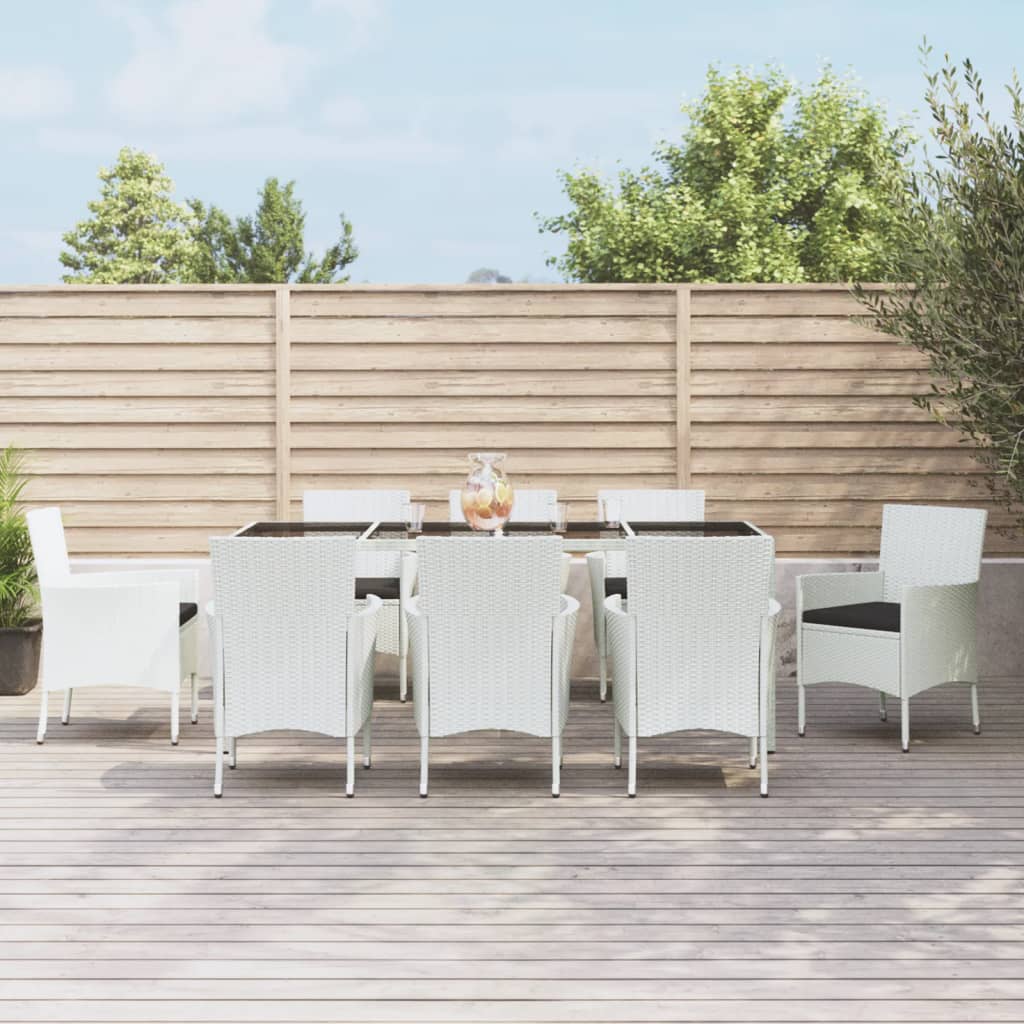 Vetonek Set comedor para jardín 9 pzas y cojines ratán sintético blanco