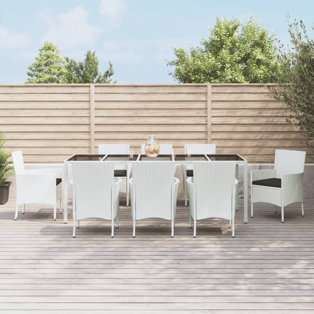 Vetonek Set comedor para jardín 9 pzas y cojines ratán sintético blanco