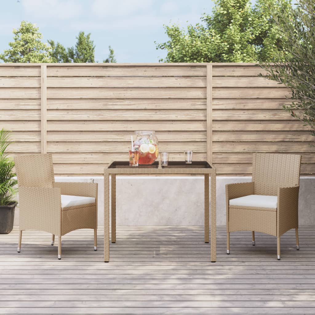 Vetonek Set comedor de jardín 3 pzas con cojines ratán sintético beige