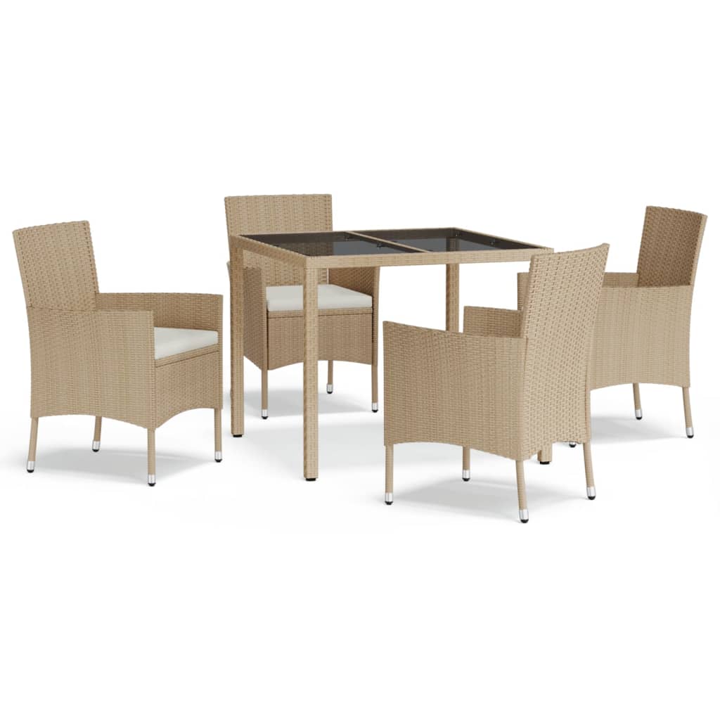 Set comedor de jardín 5 pzas con cojines ratán sintético beige vidaXL