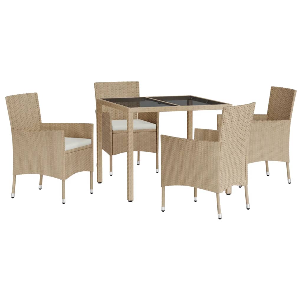 Set comedor de jardín 5 pzas con cojines ratán sintético beige vidaXL