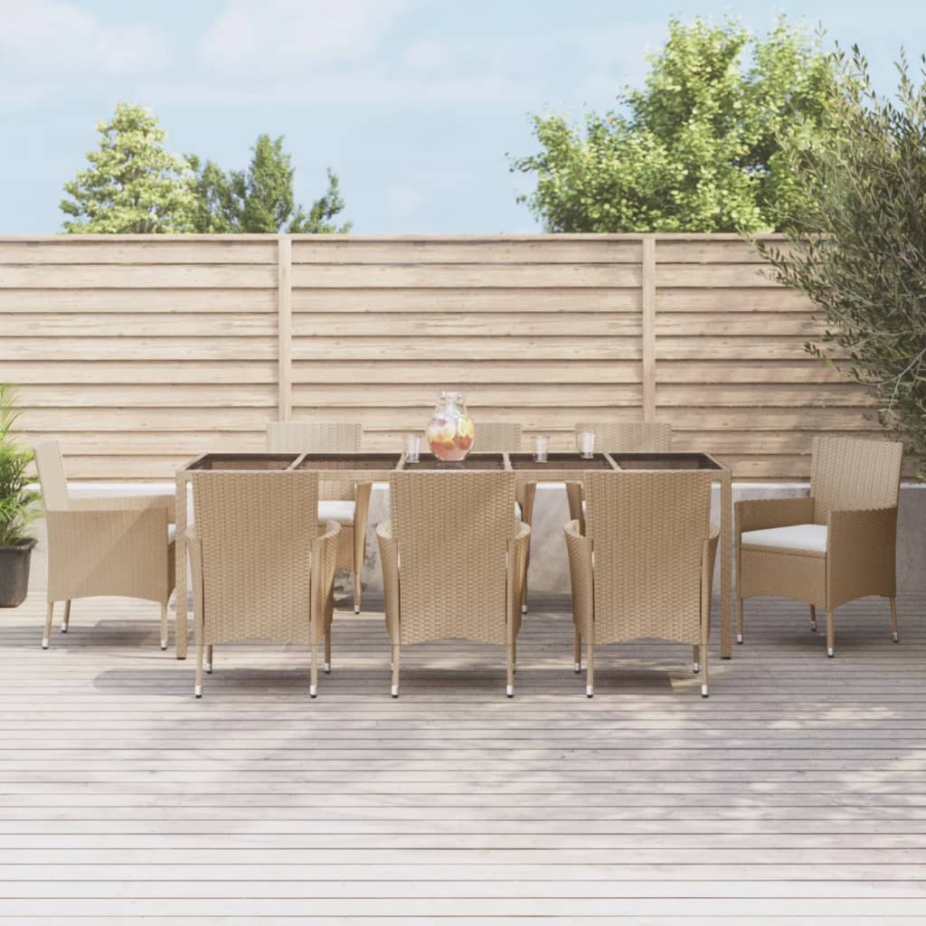 Vetonek Set comedor de jardín 9 pzas con cojines ratán sintético beige