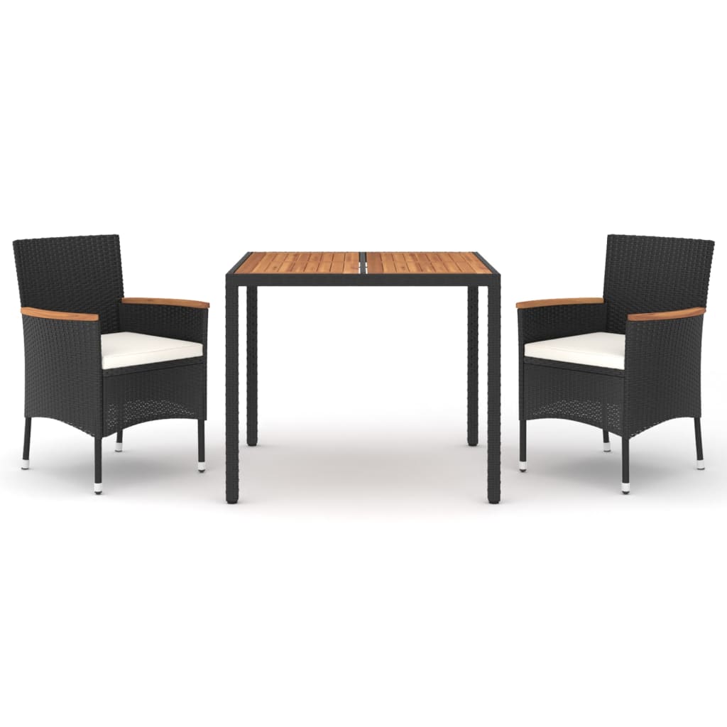 Set comedor de jardín 3 pzas con cojines ratán sintético negro vidaXL