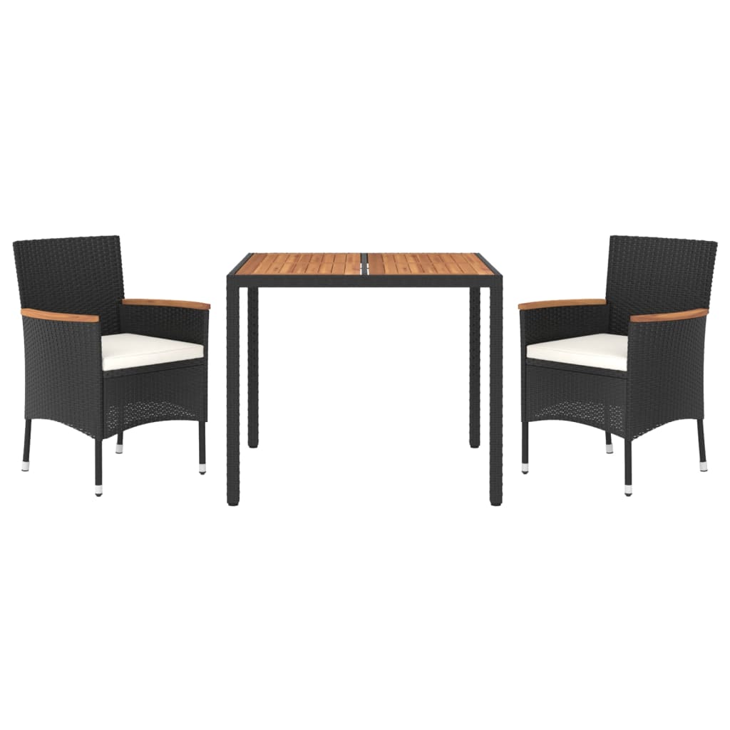 Set comedor de jardín 3 pzas con cojines ratán sintético negro vidaXL