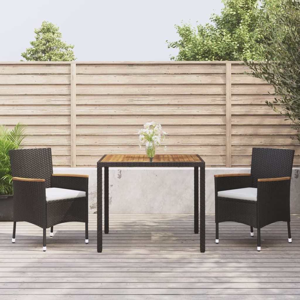 Set comedor de jardín 3 pzas con cojines ratán sintético negro vidaXL