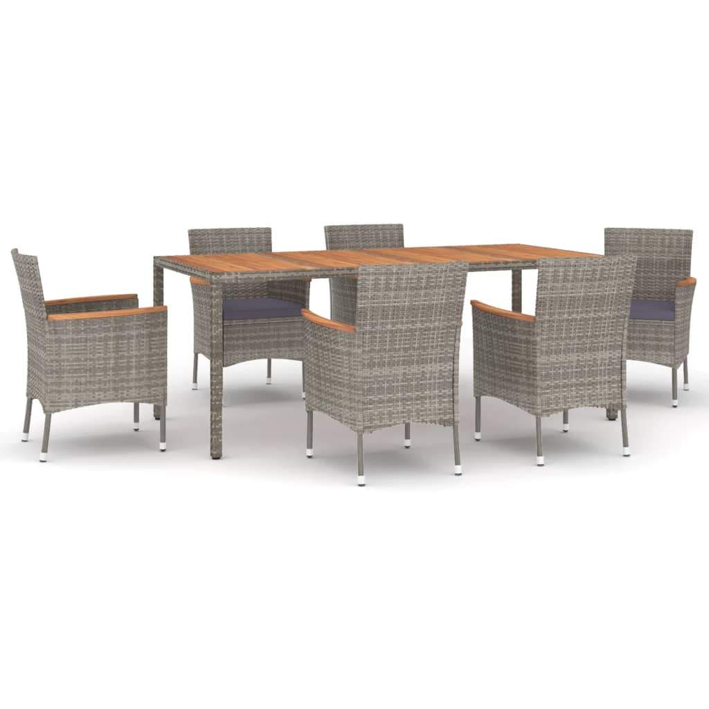 Set comedor jardín 7 pzas y cojines ratán sintético gris - Vetonek