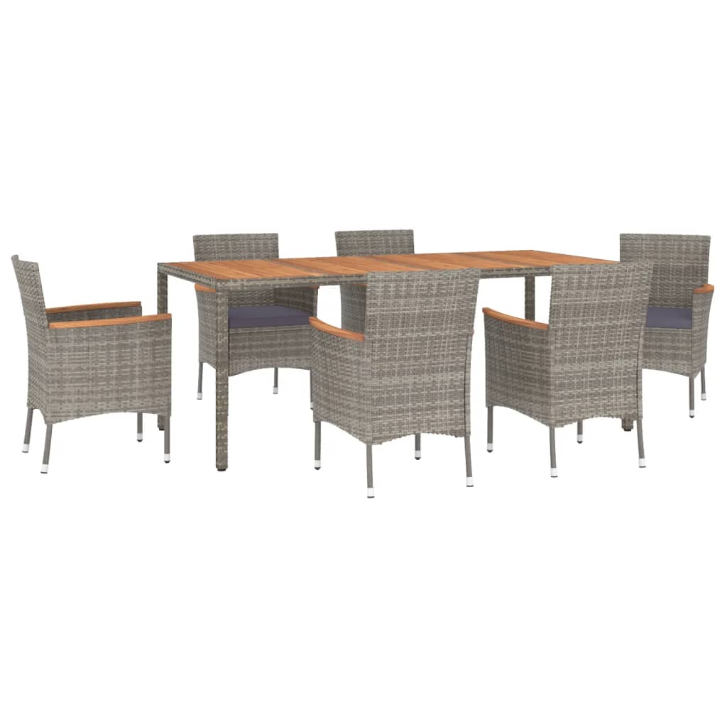 Set comedor jardín 7 pzas y cojines ratán sintético gris vidaXL