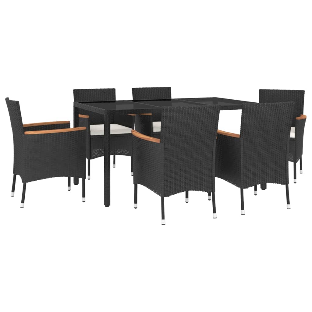 Set de comedor de jardín 7 pzas y cojines ratán sintético negro vidaXL