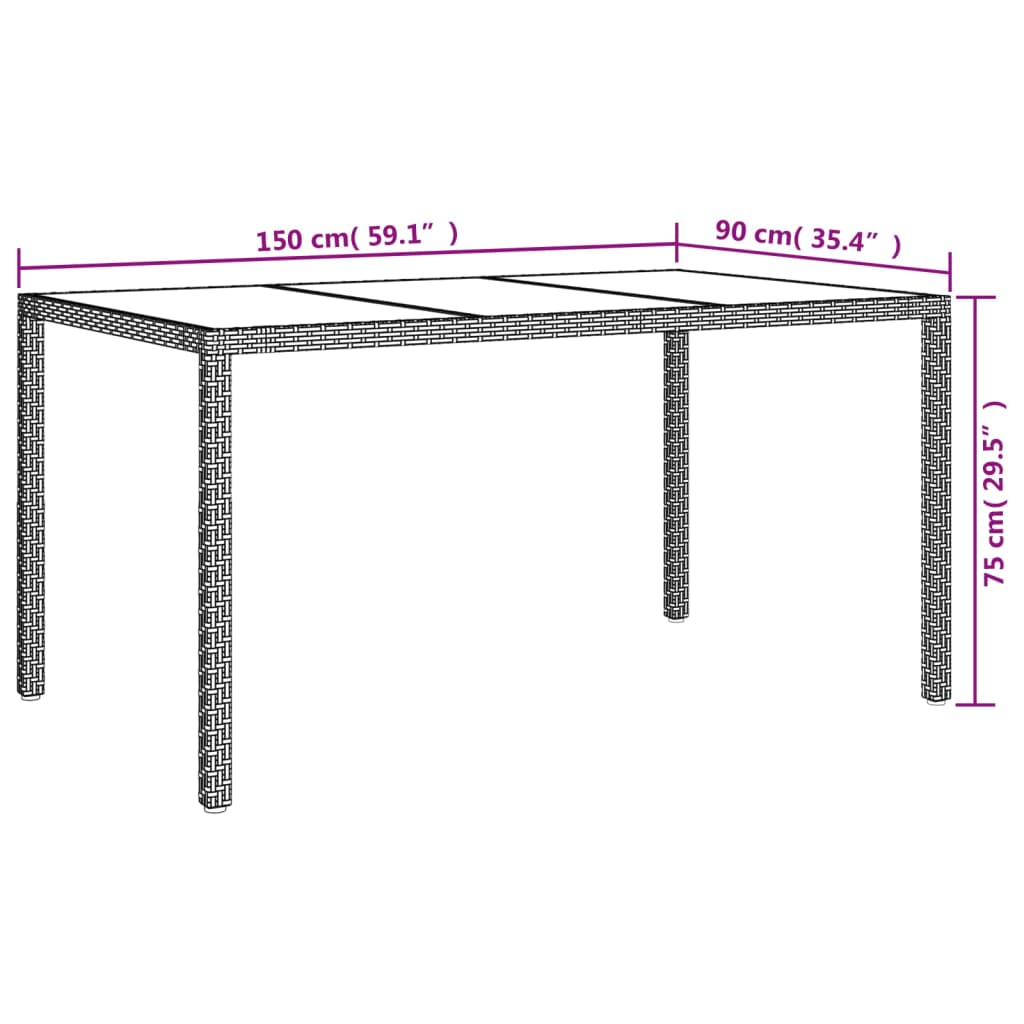 Set de comedor de jardín 7 pzas y cojines ratán sintético negro - Vetonek