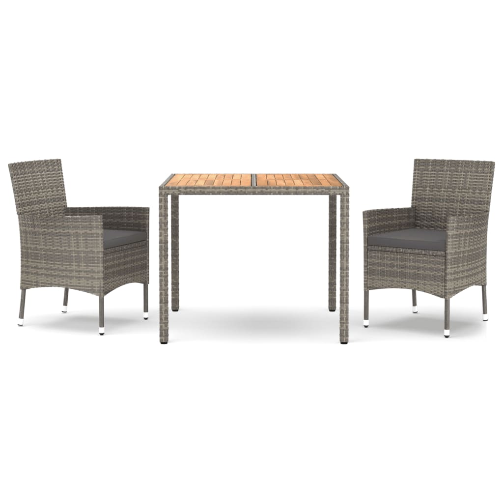 Set comedor de jardín 3 piezas con cojines ratán sintético gris vidaXL