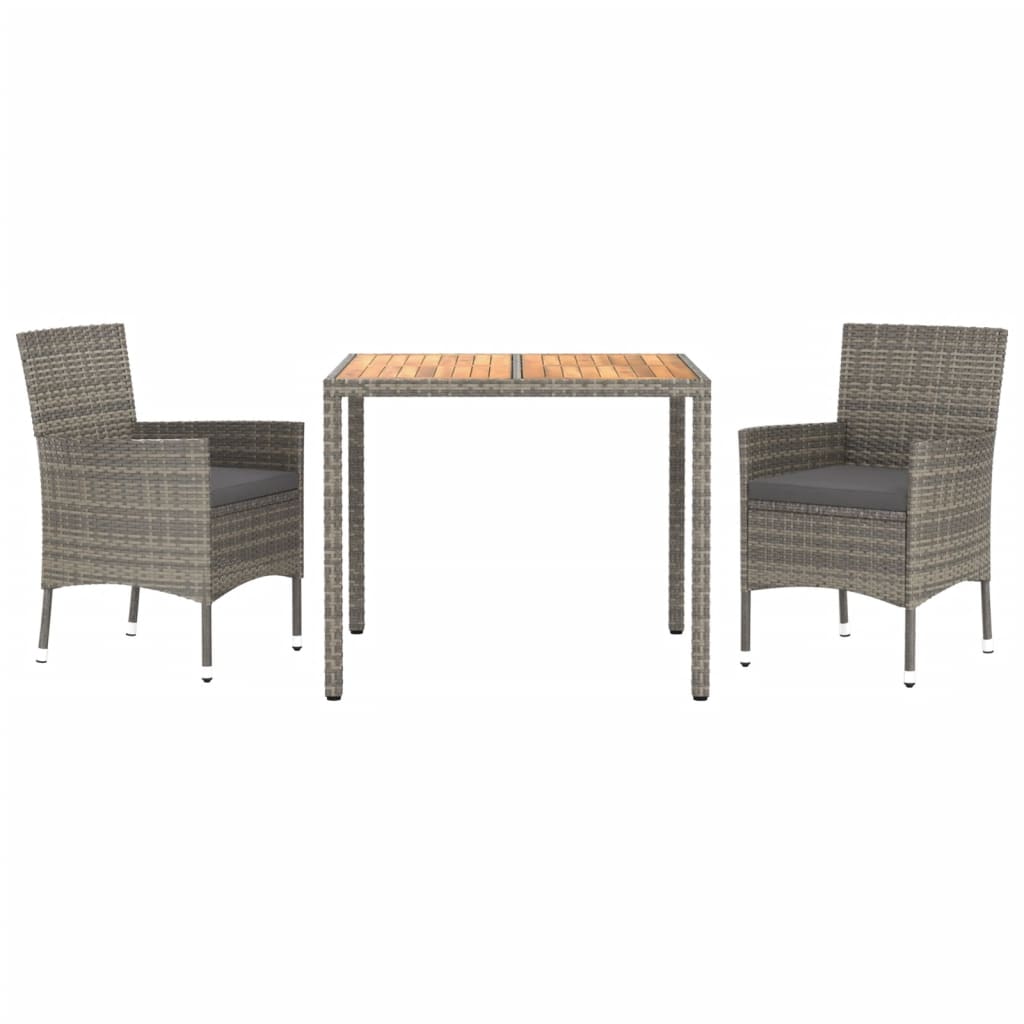 Set comedor de jardín 3 piezas con cojines ratán sintético gris vidaXL