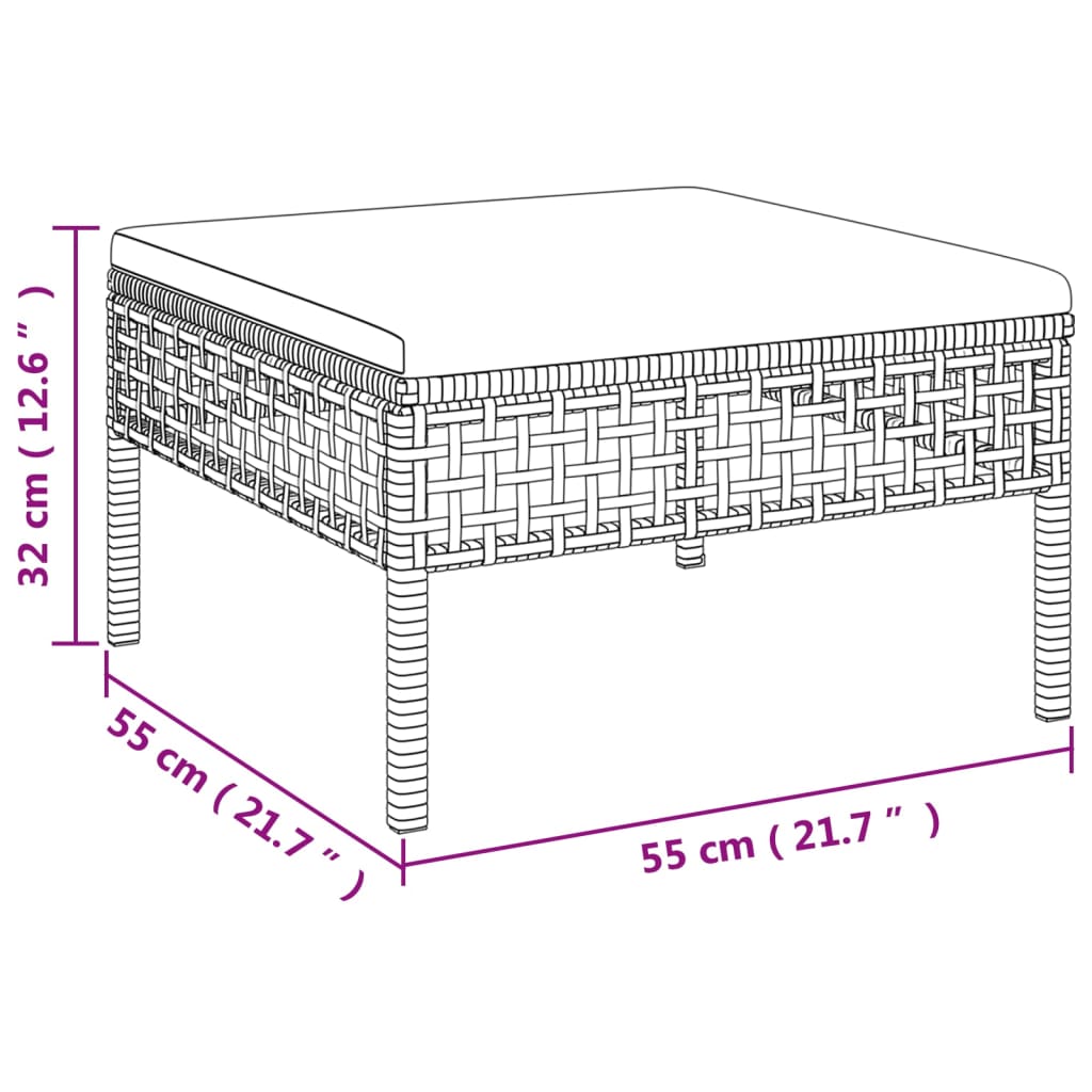 Set de muebles de jardín 3 pzas y cojines ratán sintético gris vidaXL