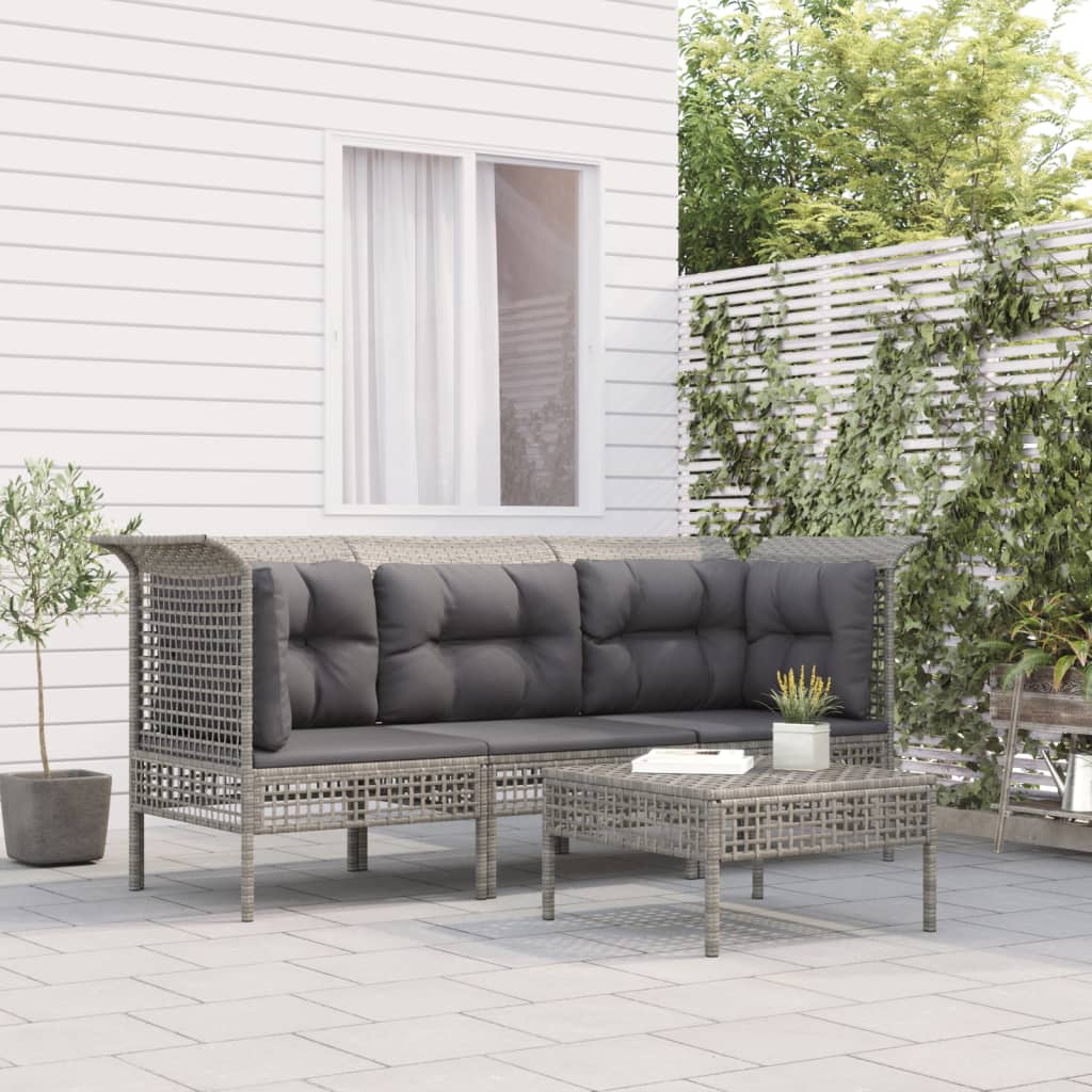 Vetonek Set de muebles de jardín 4 pzas y cojines ratán sintético gris