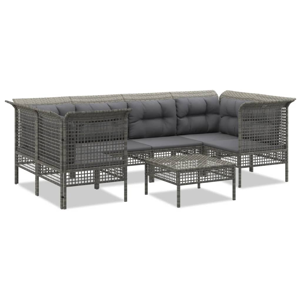 Set de muebles de jardín 7 pzas y cojines ratán sintético gris vidaXL