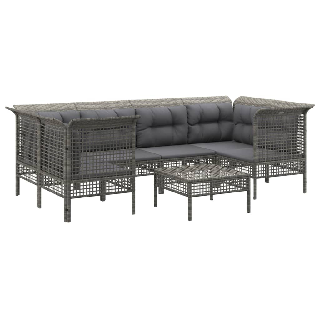 Set de muebles de jardín 7 pzas y cojines ratán sintético gris vidaXL